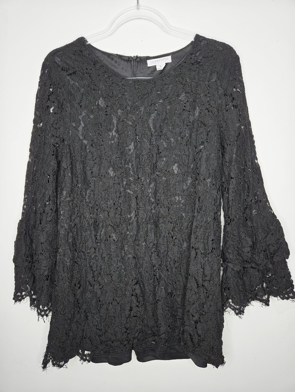 Love Riche Witchy Lacey Black Blouse Size L Bell Sleeve Goth Whimsigoth